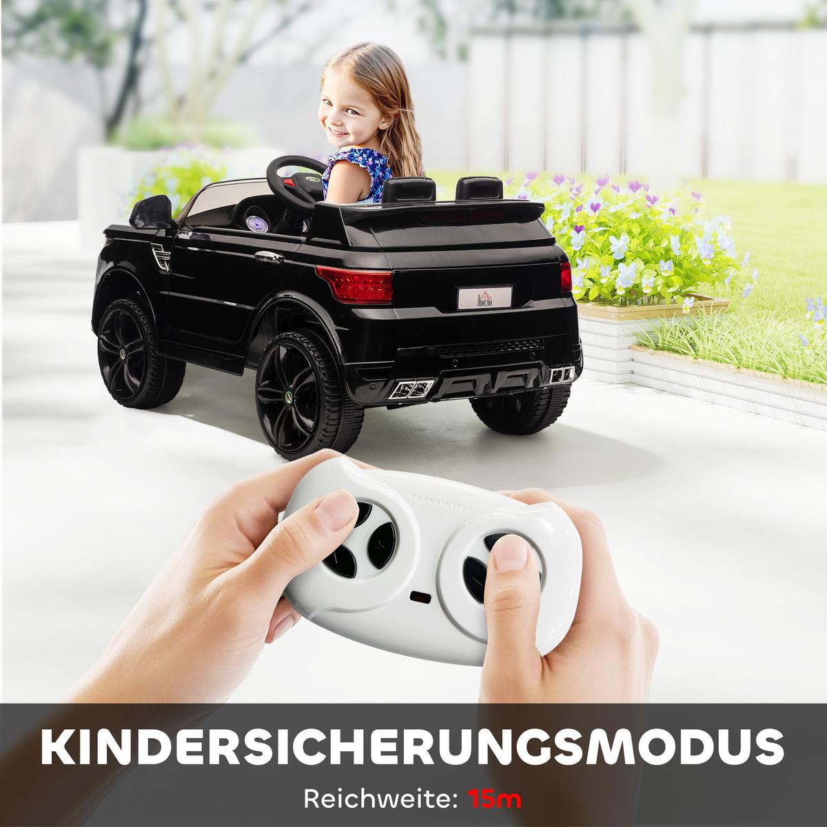 KINDER Elektroauto, SUV mit Fernbedienung, Musikfunktion, bis 5 km/h, Schwarz - Schwarz, Metall (110/68/52cm) - HOMCOM