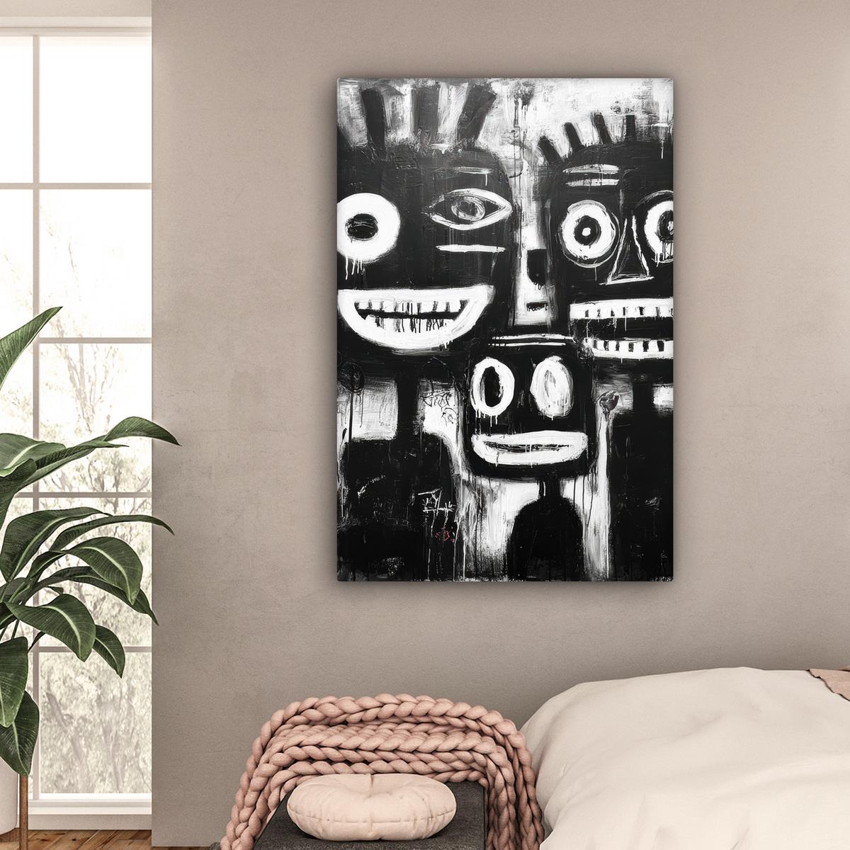 LEINWANDBILD Malerei - Figuren - Schwarz - Abstrakt Deko XXL 80x120 cm - Schwarz, Textil (80/120cm) - MuchoWow