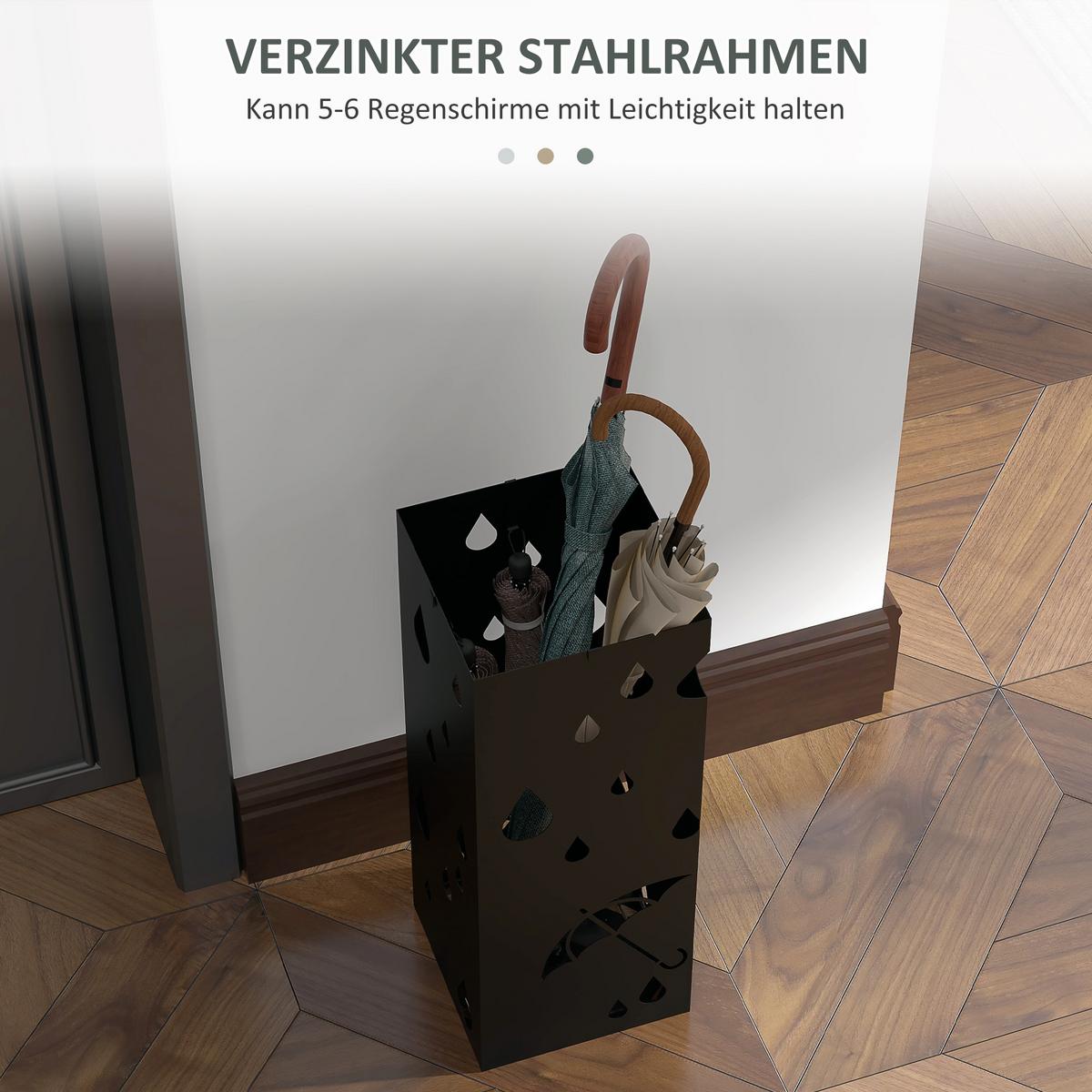 REGENSCHIRMSTÄNDER Schirmständer mit 4 Haken, Wasserauffangschale Stahl Schwarz - Schwarz, Metall (15.5/40/15.5cm) - HOMCOM