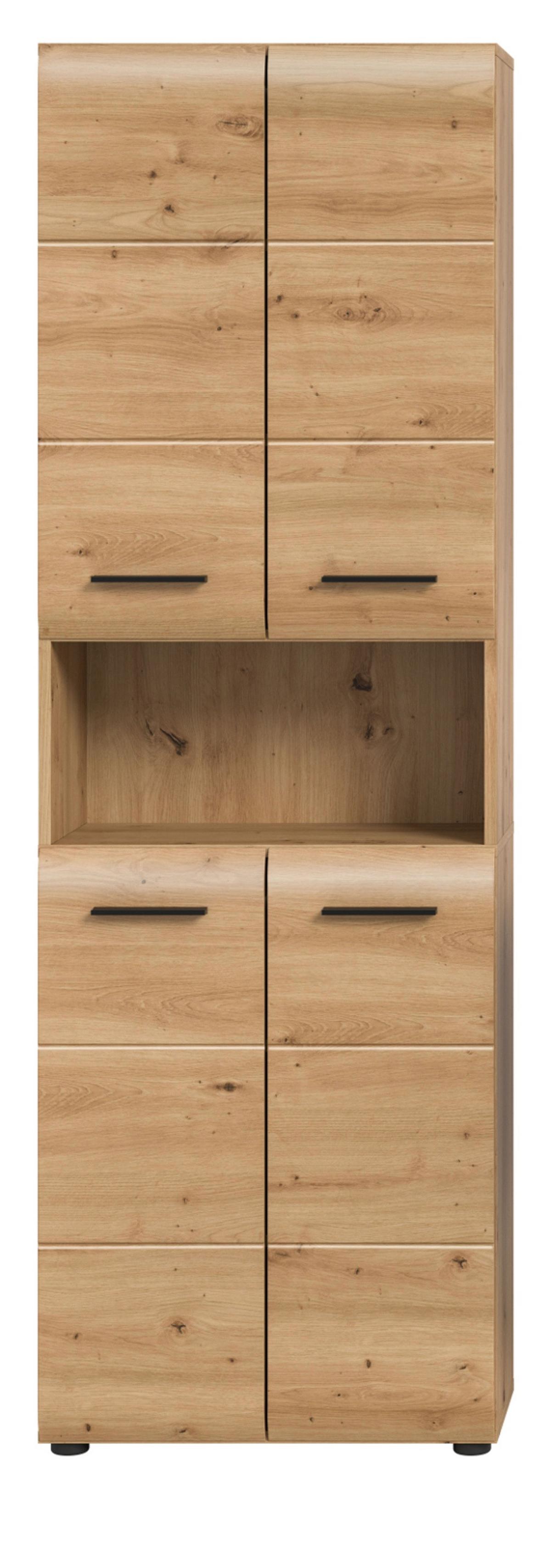 HOCHSCHRANK in Eiche Artisan, Badschrank 4-türig 60 x 185 cm mit viel Stauraum - Schwarz/Eiche Artisan, Holzwerkstoff/Kunststoff (60/185/30cm) - Inn.Furn