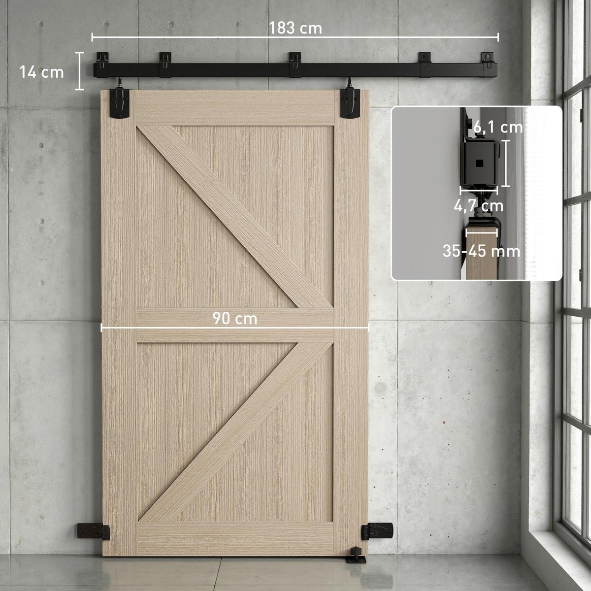 TÜRSCHIENENSYSTEM aus Karbonstahl Schwarz - Schwarz, Metall (4.7/6.1/183cm) - HOMCOM