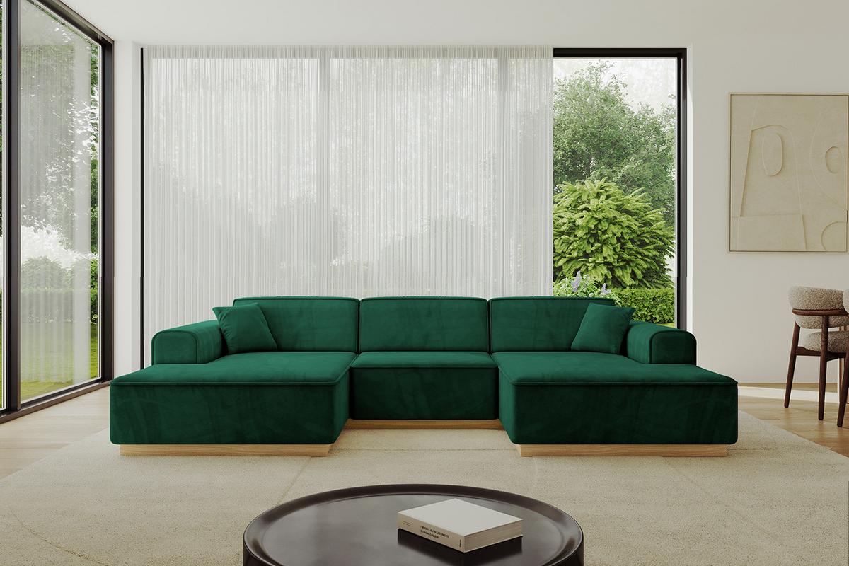 WOHNLANDSCHAFT IREA-U1-v2 - 301x165x80 cm Grün - Dunkelgrün, Holzwerkstoff/Textil (301/80/165cm) - ALTDECOR
