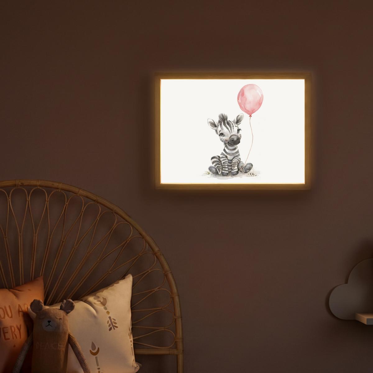 NACHTTISCHLAMPE MIT AKKU Zebra - Baby - Tiere - Rosa Luftballon 40x30 cm - Weiß, Holzwerkstoff (8/40/30cm) - OnlyWow