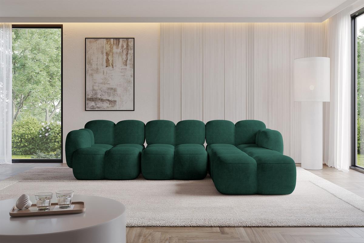 ECKSOFA modulares Sofa Rechts Miko-L2 302x205x75 Grün Velours - Schwarz/Grün, Holzwerkstoff/Kunststoff (302/205cm) - ALTDECOR
