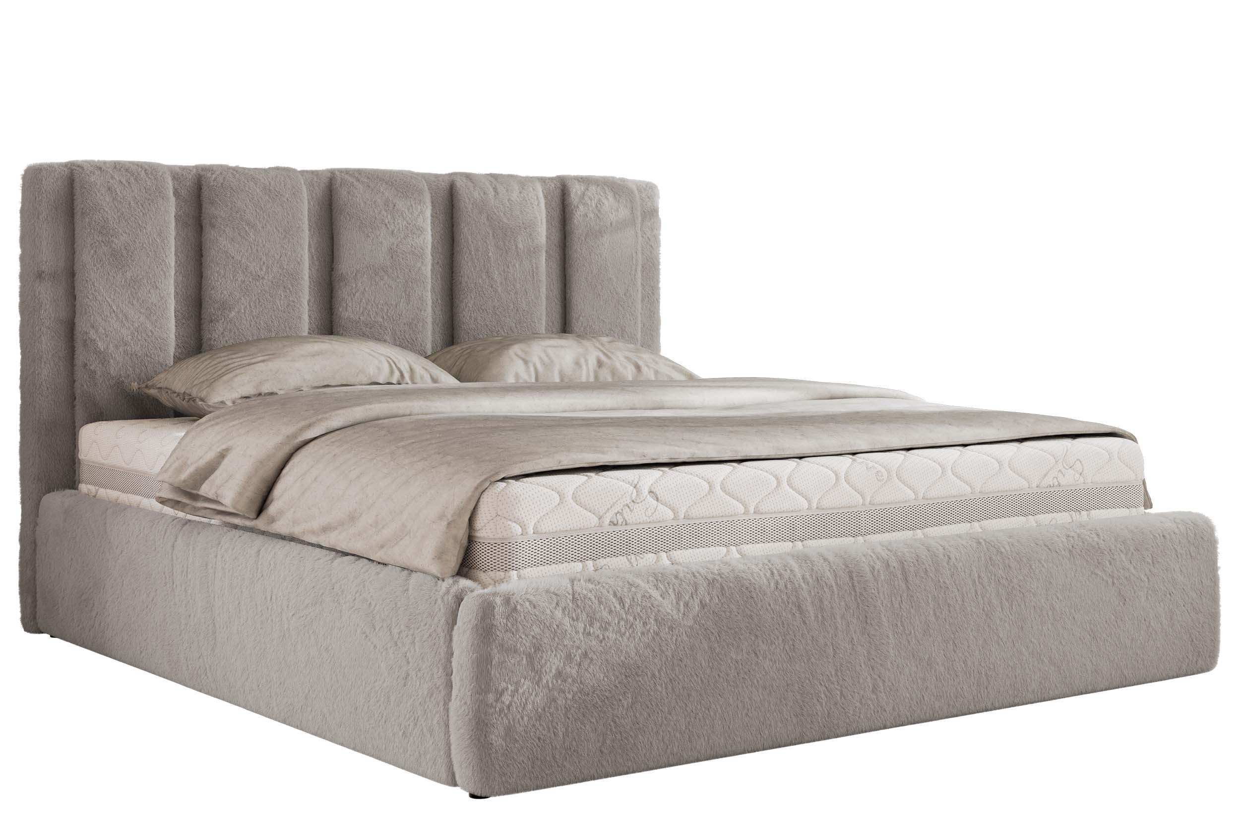 POLSTERBETT SAVINO CLASSIC 180/200 - Hellgrau Plüsch - Pocket-Matratze - Hellgrau, Textil (180/200cm) - MKS