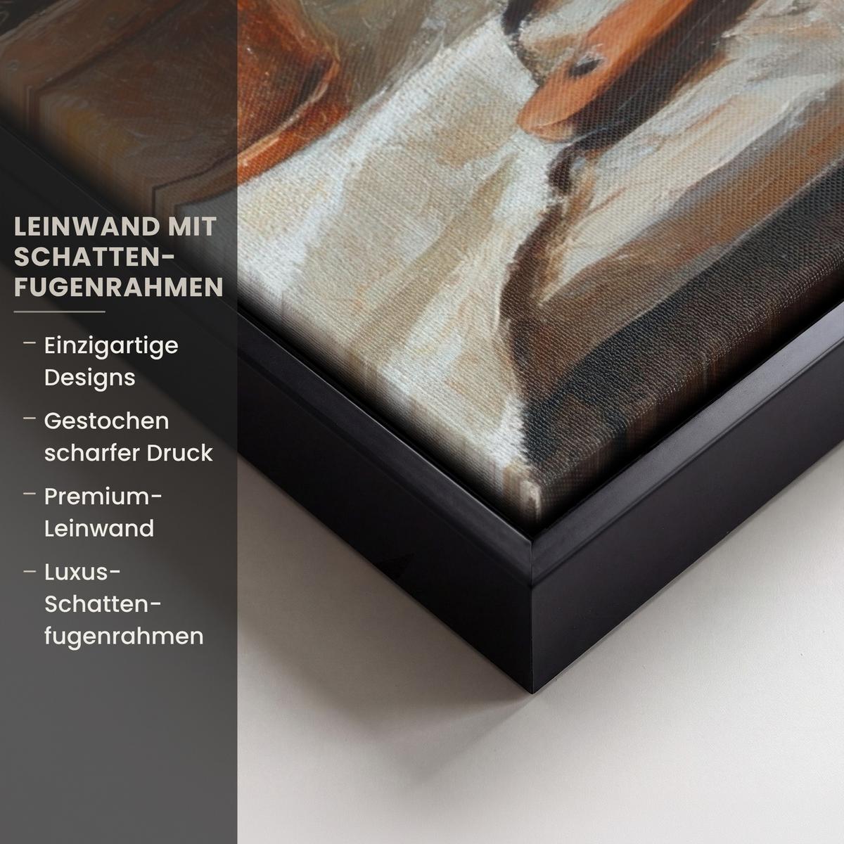 LEINWAND Bilder mit Rahmen - Töpfe - Kräuter - Holz - 50x70 - Terracotta, Textil (50/70cm) - MuchoWow
