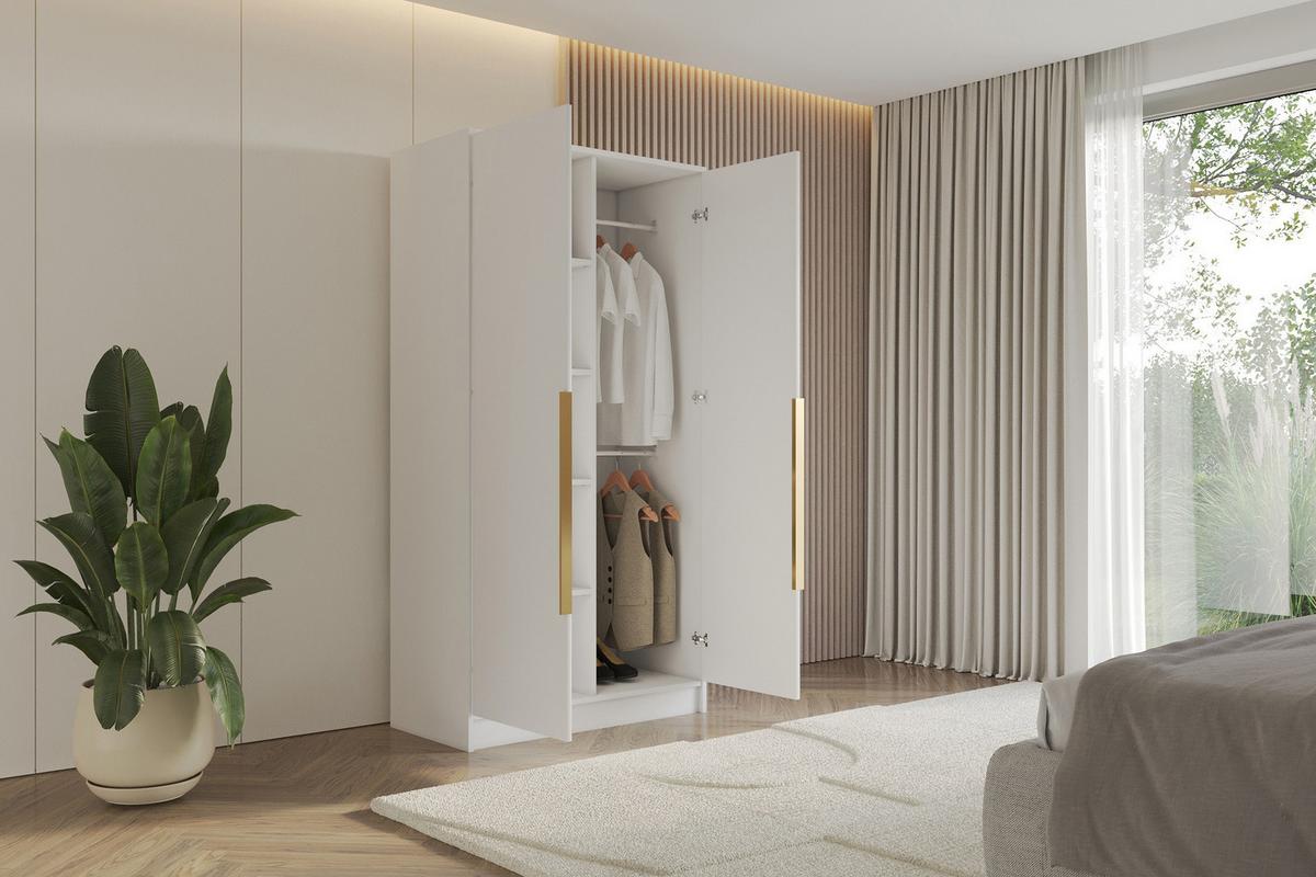 KLEIDERSCHRANK - LESE - 102 - Weiß - Goldfarben/Weiß, Holzwerkstoff (102/200/51cm) - ALTDECOR