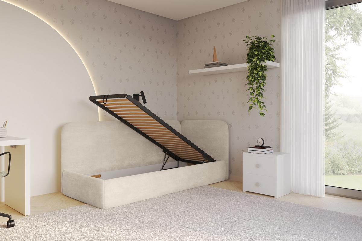 EINZELLBETT Jugendbett mit Bettkasten und Matratze H3/H4, Links - ELSY 80x200 Beige - Beige, Holzwerkstoff/Textil (80/200cm) - ALTDECOR