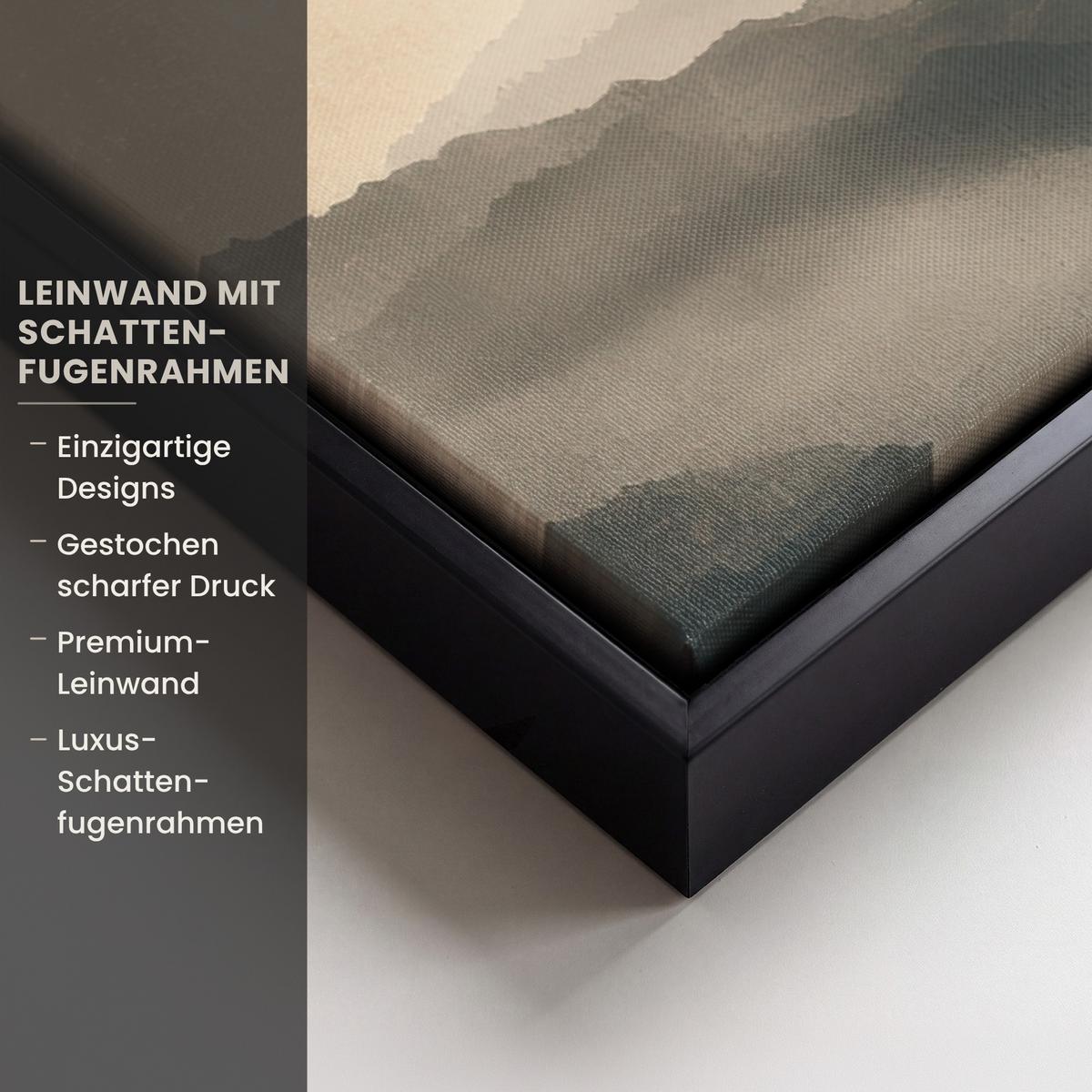 LEINWAND Bilder mit Rahmen - Landschaft - Japandi - Vogel - 100x70 - Beige, Textil (100/70cm) - MuchoWow