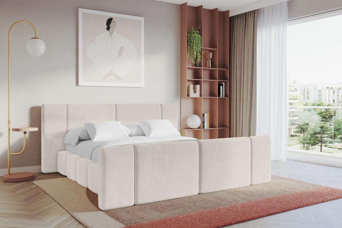 POLSTERBETT mit Bettkasten, Fußteil und Lattenrost, Bett mit Matratze H3/H4 - NILO-Z 140x200 Beige - Beige, Holzwerkstoff/Textil (140/200cm) - ALTDECOR