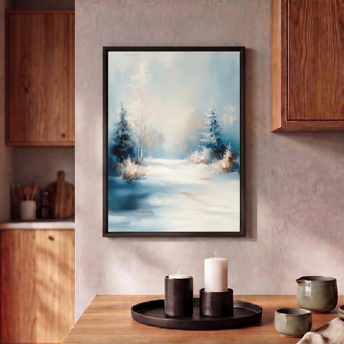 LEINWAND Bilder mit Rahmen - Wald – Winter – Natur – Abstrakt – Schnee - 30x40 - Weiß, Textil (30/40cm) - MuchoWow