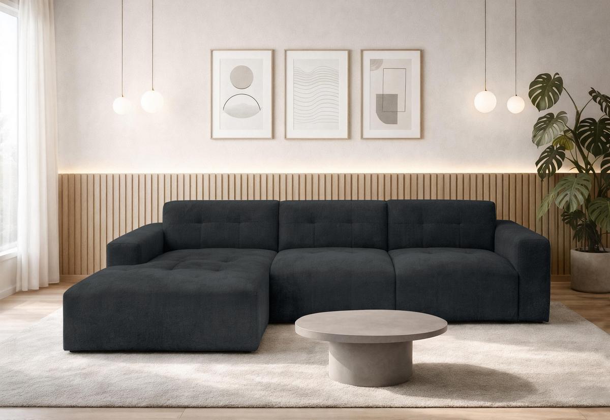ECKSOFA L Form Corlu Schwarz 310/165/78 cm – stilvolle kleine Eckcouch Links - Schwarz, Kunststoff/Textil (310/165cm) - AX Living
