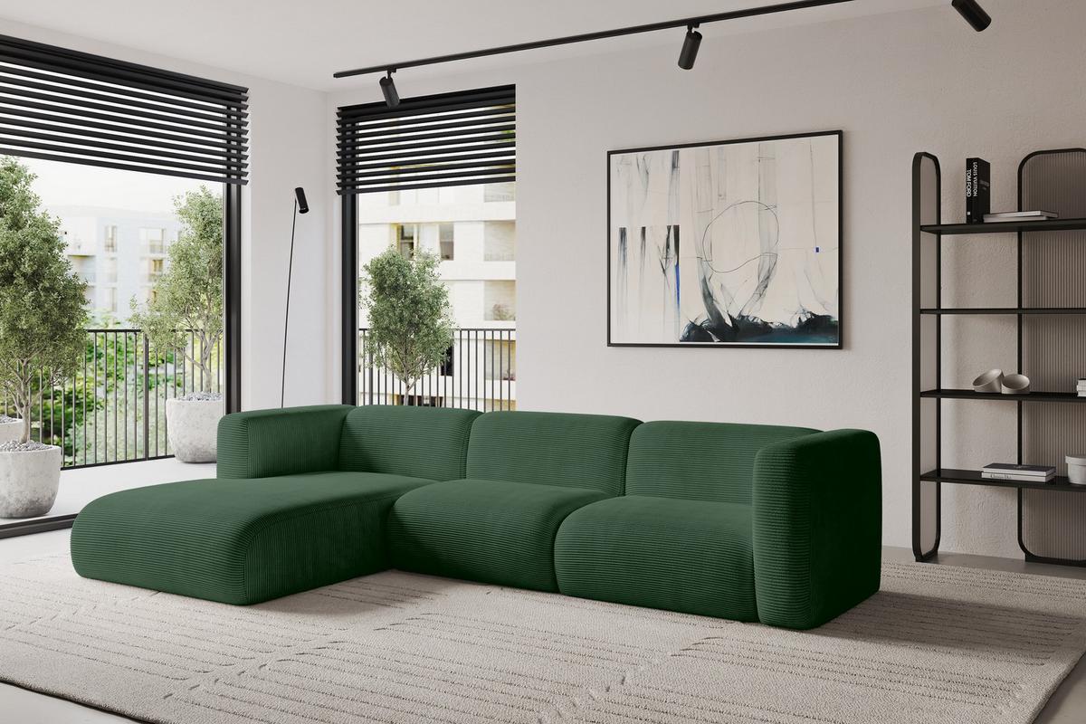 ECKSOFA Ottomane Links MIRA-L1 227x179x89 Grün Cord - Salbeigrün/Schwarz, Holzwerkstoff/Kunststoff (227/179cm) - ALTDECOR