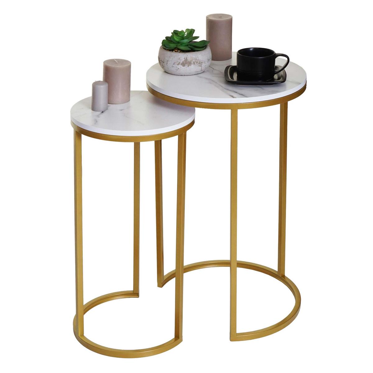 BEISTELLTISCH rund Weiß, Gold 2er-Set - Goldfarben/Weiß, Holzwerkstoff (40/40/64cm) - MCW