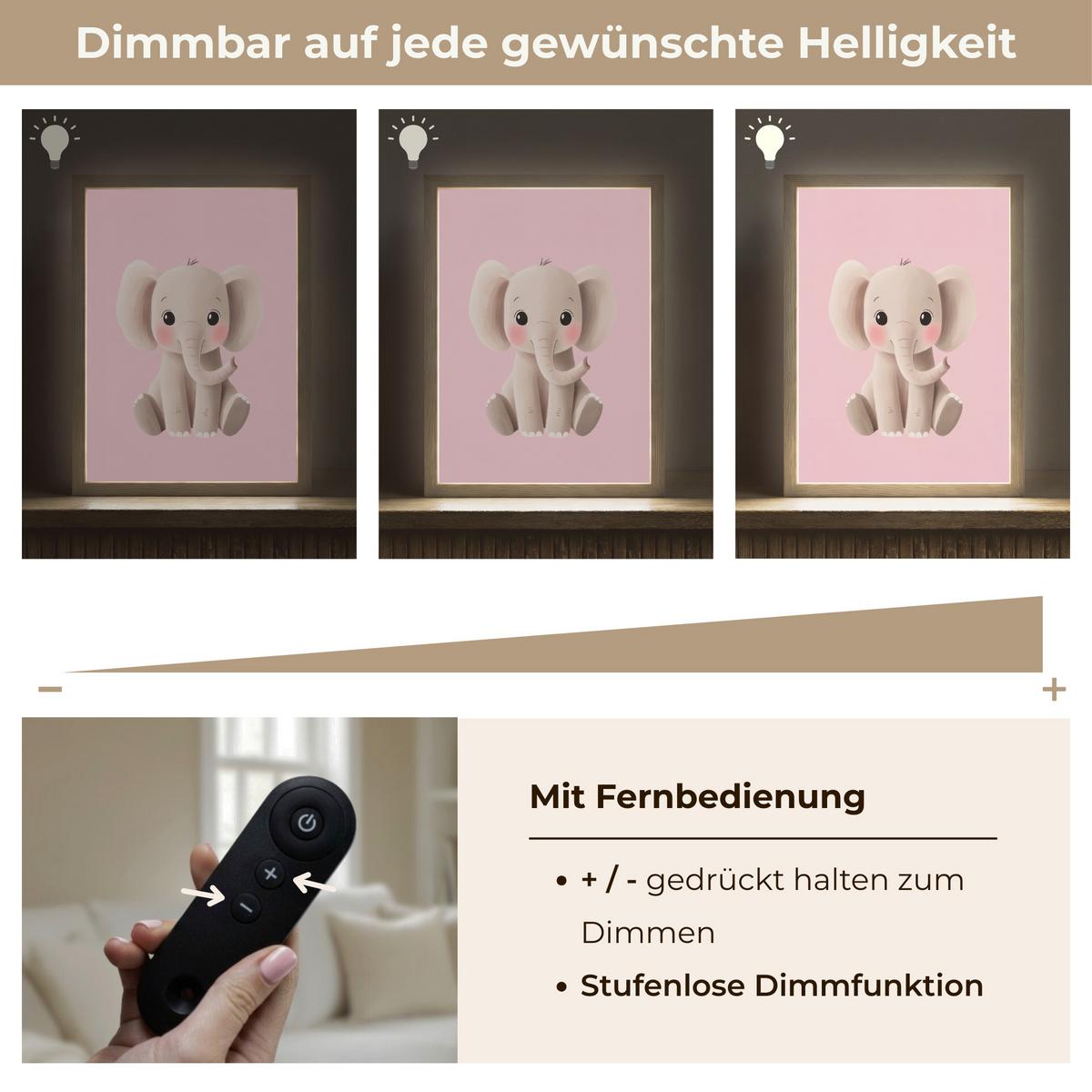 NACHTTISCHLAMPE MIT AKKU Elefant - Baby - Rosa - Cartoon 30x40 cm - Rosa, Holzwerkstoff (8/30/40cm) - OnlyWow