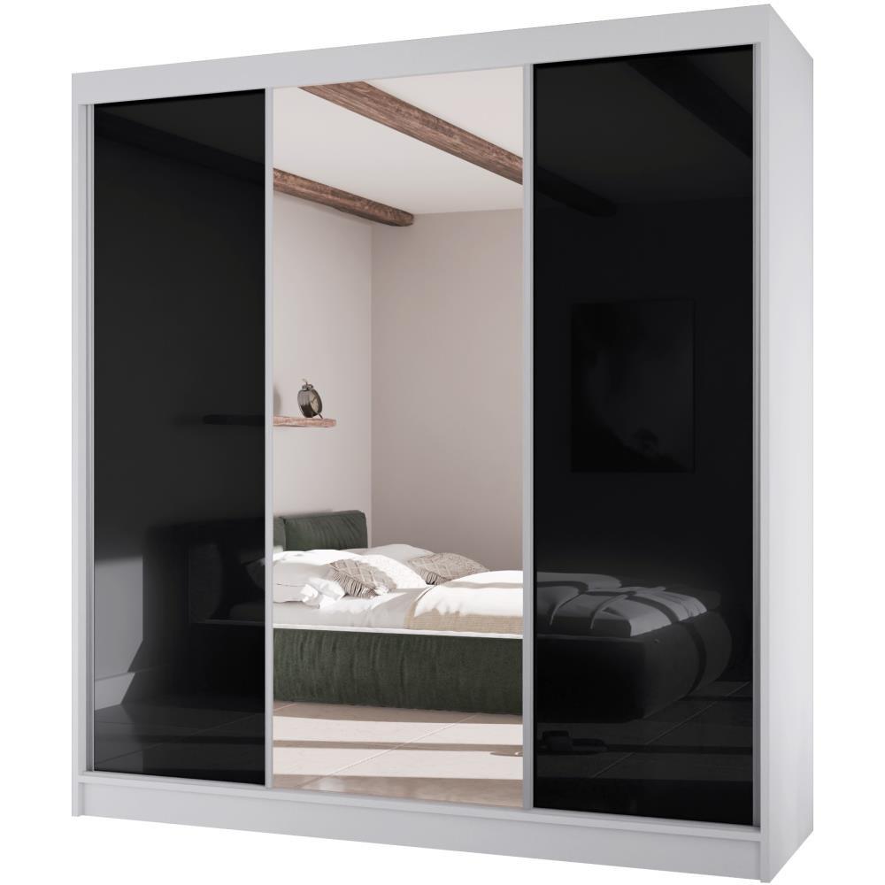 SCHWEBETÜRENSCHRANK Velis II 200/61/215 weiß+schwarz - Schwarz/Weiß, Holzwerkstoff (200/215/61cm) - Beautysofa