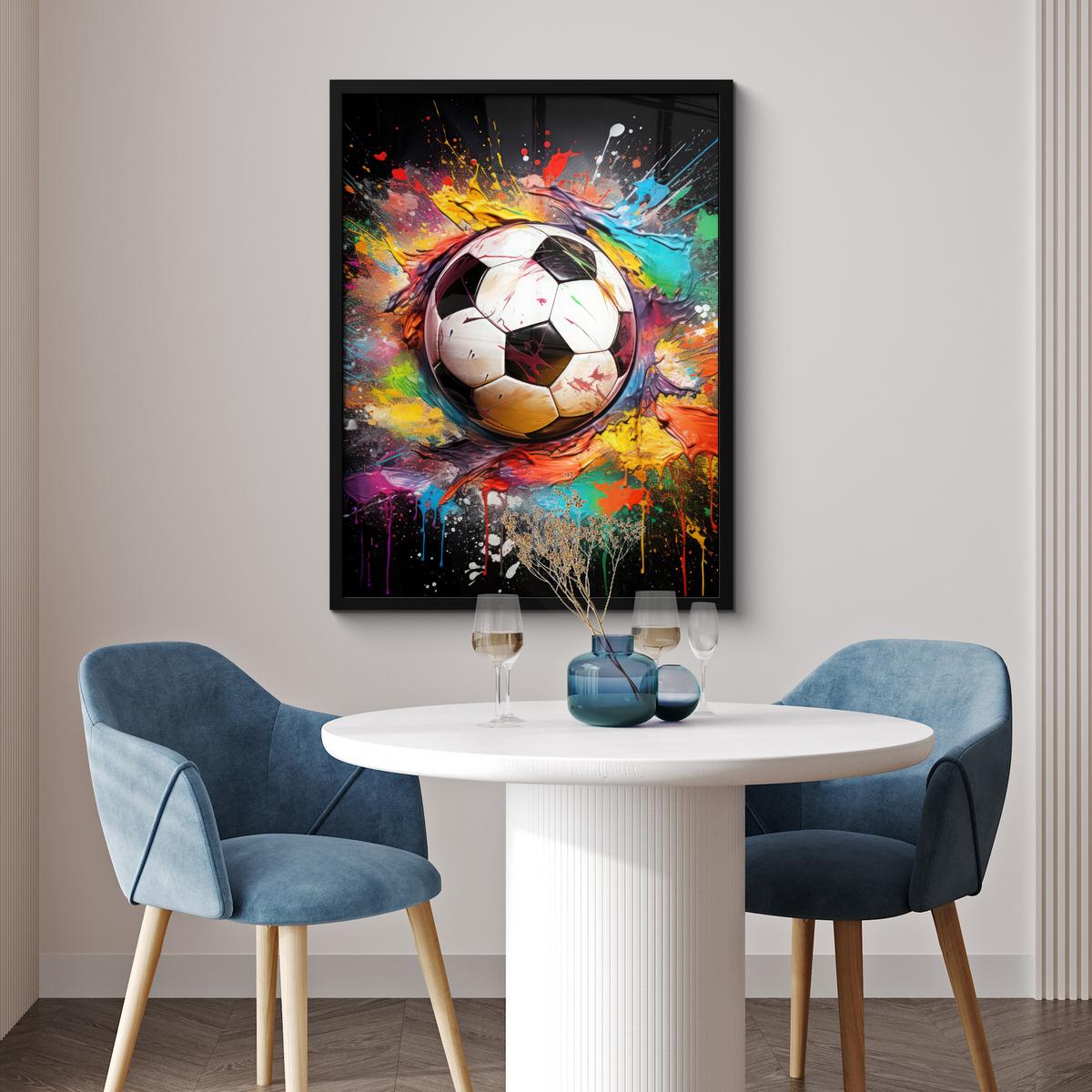 POSTER MIT RAHMEN Fußball - Farbe - Farben - Schwarz - Weiß Posterleiste 60x80 cm - Weiß, Papier (60/80cm) - MuchoWow