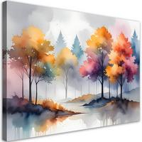 WANDBILD, Farbige Bäume Pastell Landschaft - Multicolor, Textil (60/40cm) - Feeby