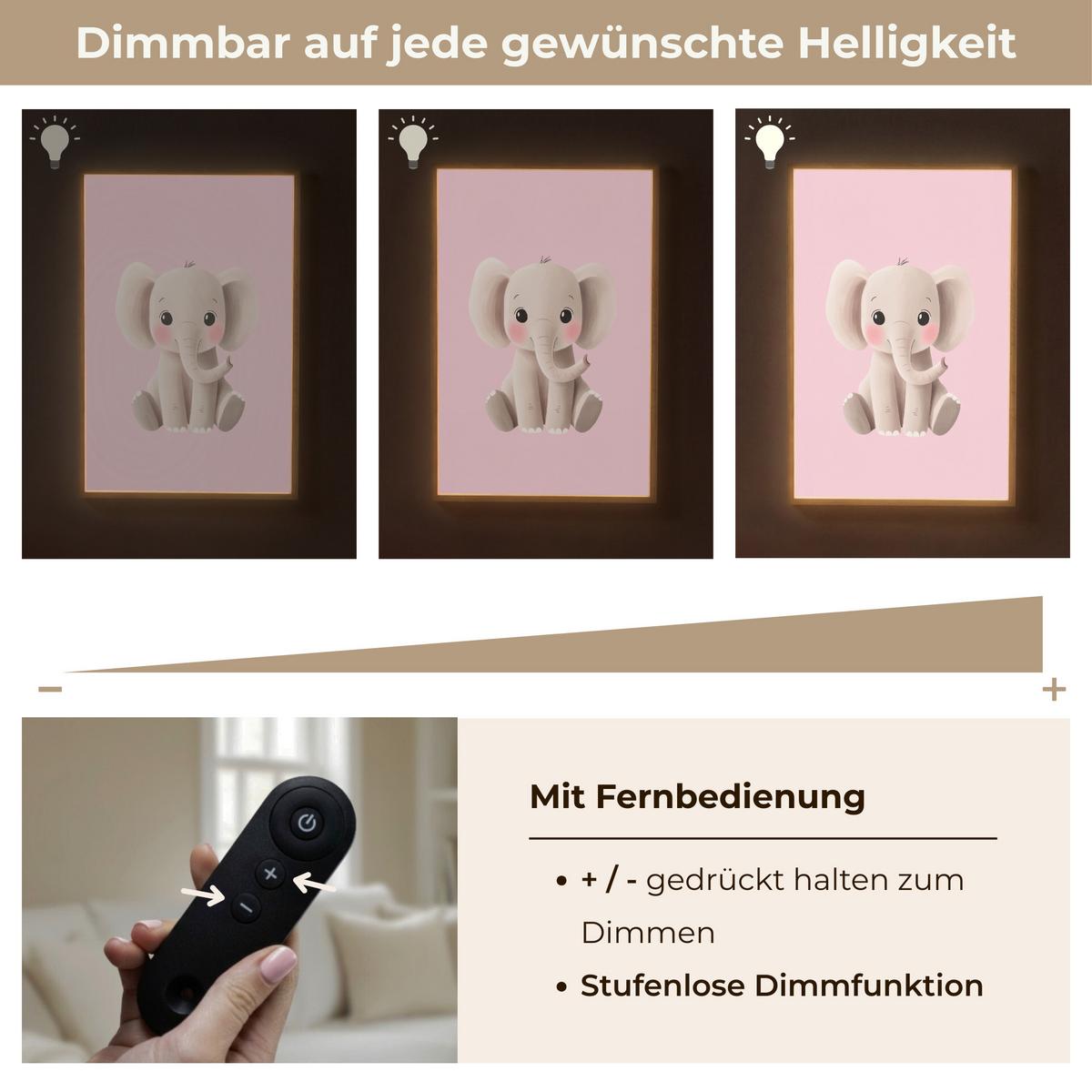 WANDLEUCHTE MIT AKKU Elefant - Baby - Rosa - Cartoon 60x90 cm - Hellrosa, Holzwerkstoff (60/90/8cm) - OnlyWow