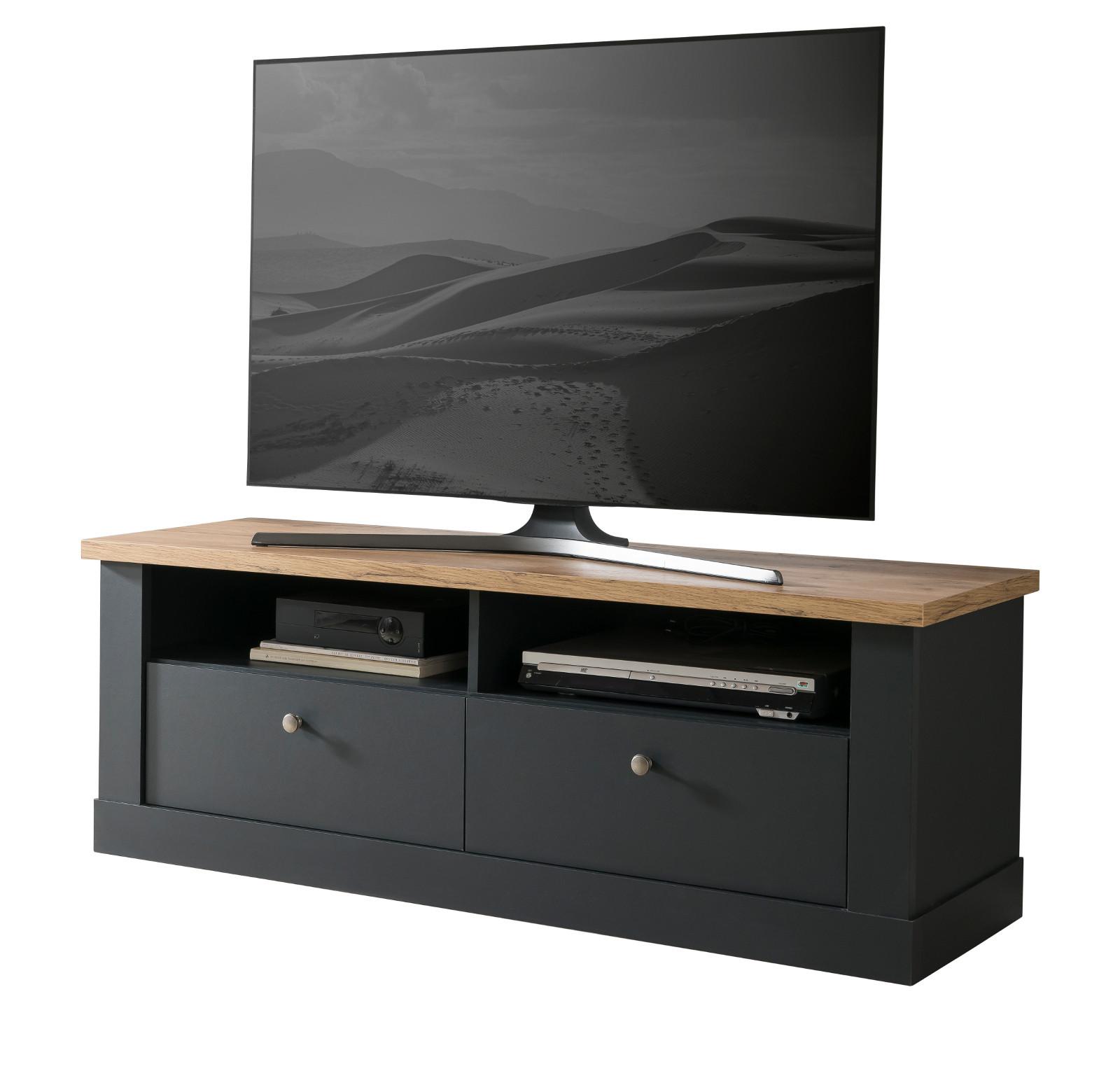 TV-LOWBOARD grau, Eiche Wotan, Landhaus 135 cm, TV Unterteil mit Soft-Close - Silberfarben/Eiche Wotan, Holzwerkstoff/Kunststoff (135/51/45cm) - Furn.Design
