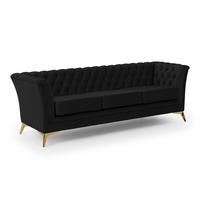 CHESTERFIELD-SOFA 3-sitzer Whitby Schwarz Samt mit goldenen Füßen - Goldfarben/Schwarz, Holz/Textil (237/78/82cm) - S-Style Möbel