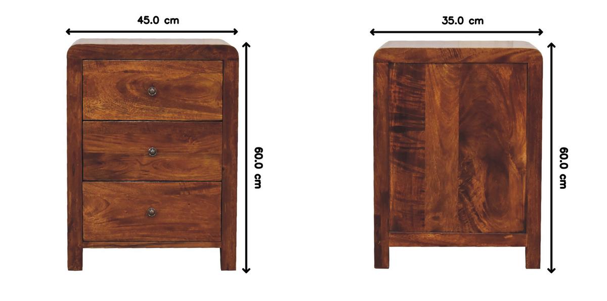 NACHTTISCH ASPEN mit 3 Schubladen, Braun - Messingfarben/Braun, Holz/Metall (45/60/35cm) - Artisan Furniture