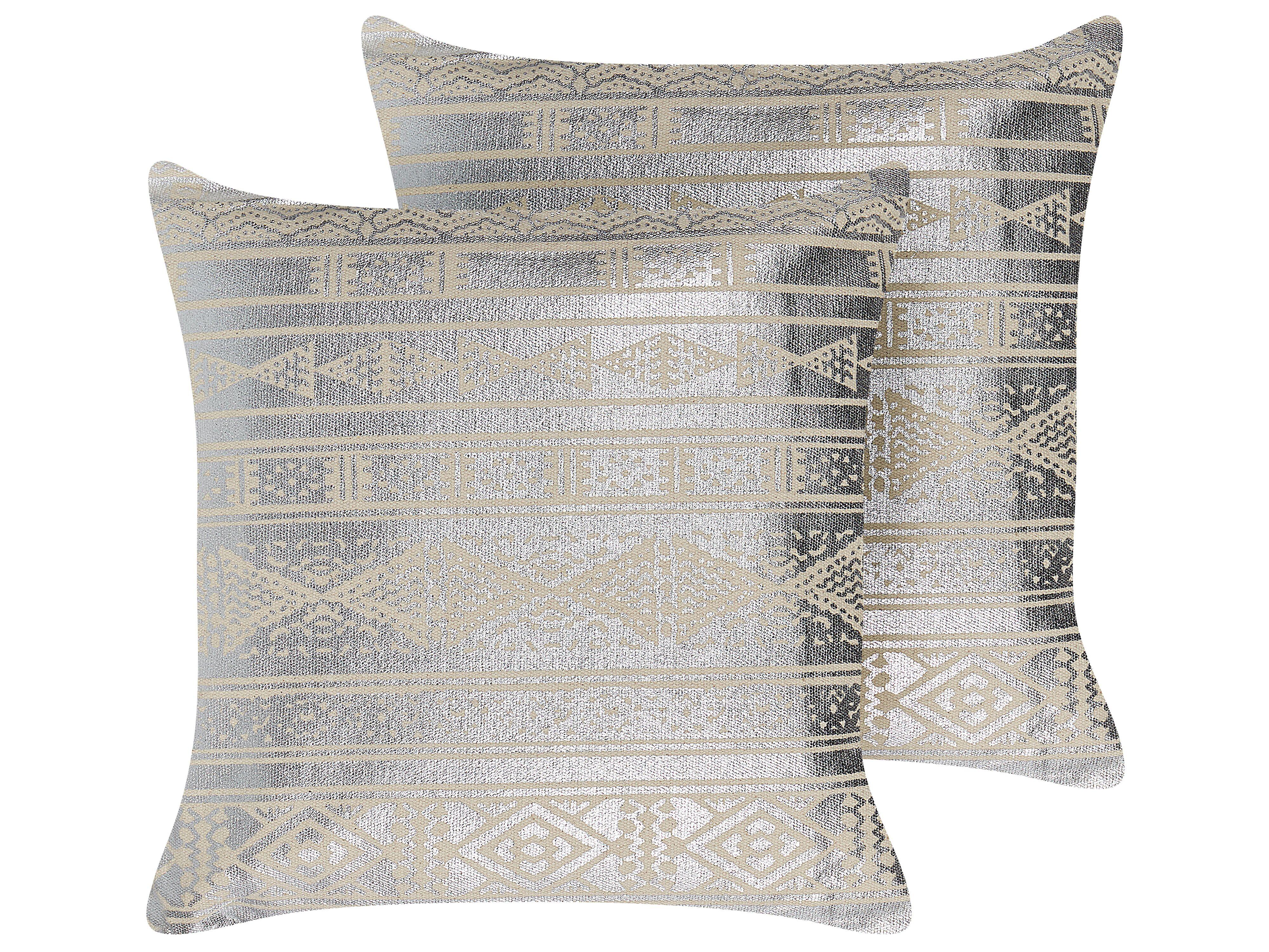 DEKOKISSEN 2er-Set Silber 50/50 cm Oujda - Silberfarben, Naturmaterialien/Textil (50/50cm) - Beliani