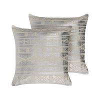 DEKOKISSEN 2er-Set Silber 50/50 cm Oujda - Silberfarben, Naturmaterialien/Textil (50/50cm) - Beliani