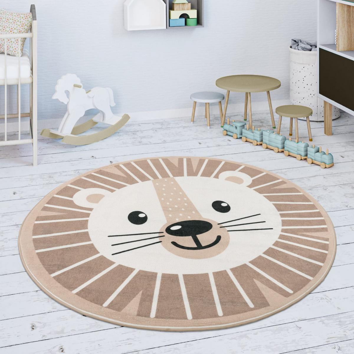 KINDERTEPPICH Waschbar, mit Löwen-Motiv, Beige, Ø 150 cm - Beige, Textil (150/150cm) - KADIMA DESIGN