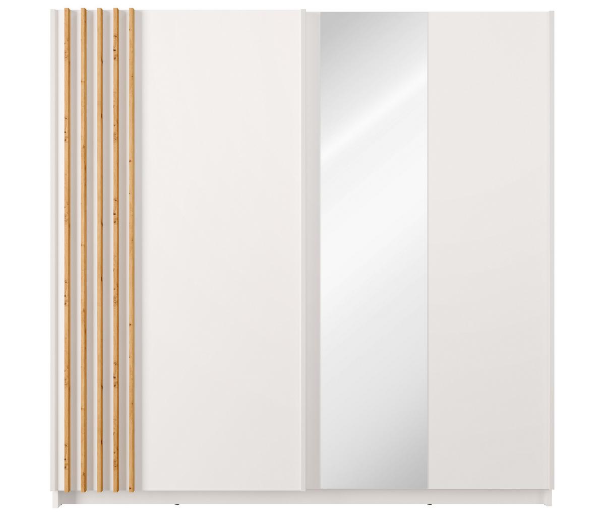 KLEIDERSCHRANK Beralto Weiß 200/198,5/63,5 cm – mit Spiegel und Lamellenfront - Weiß, Holzwerkstoff (200/198.5/63.5cm) - AX Living