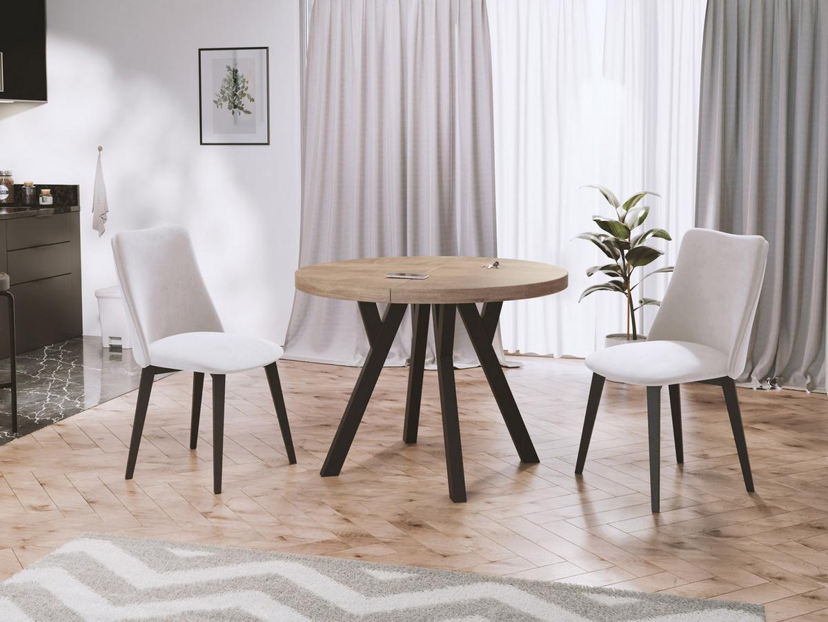 ESSTISCH Twixy runder ausziehbarer, Sonoma Eiche 100-150/100/76 cm - Schwarz/Sonoma Eiche, Holz/Holzwerkstoff (100/150/76cm) - WFL GROUP