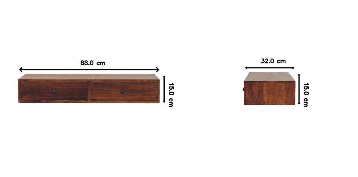 KONSOLE Lunar Kastanie Wandmontiert, 2 Schubladen, Dunkelbraun - Dunkelbraun/Messingfarben, Holz/Metall (88/15/32cm) - Artisan Furniture
