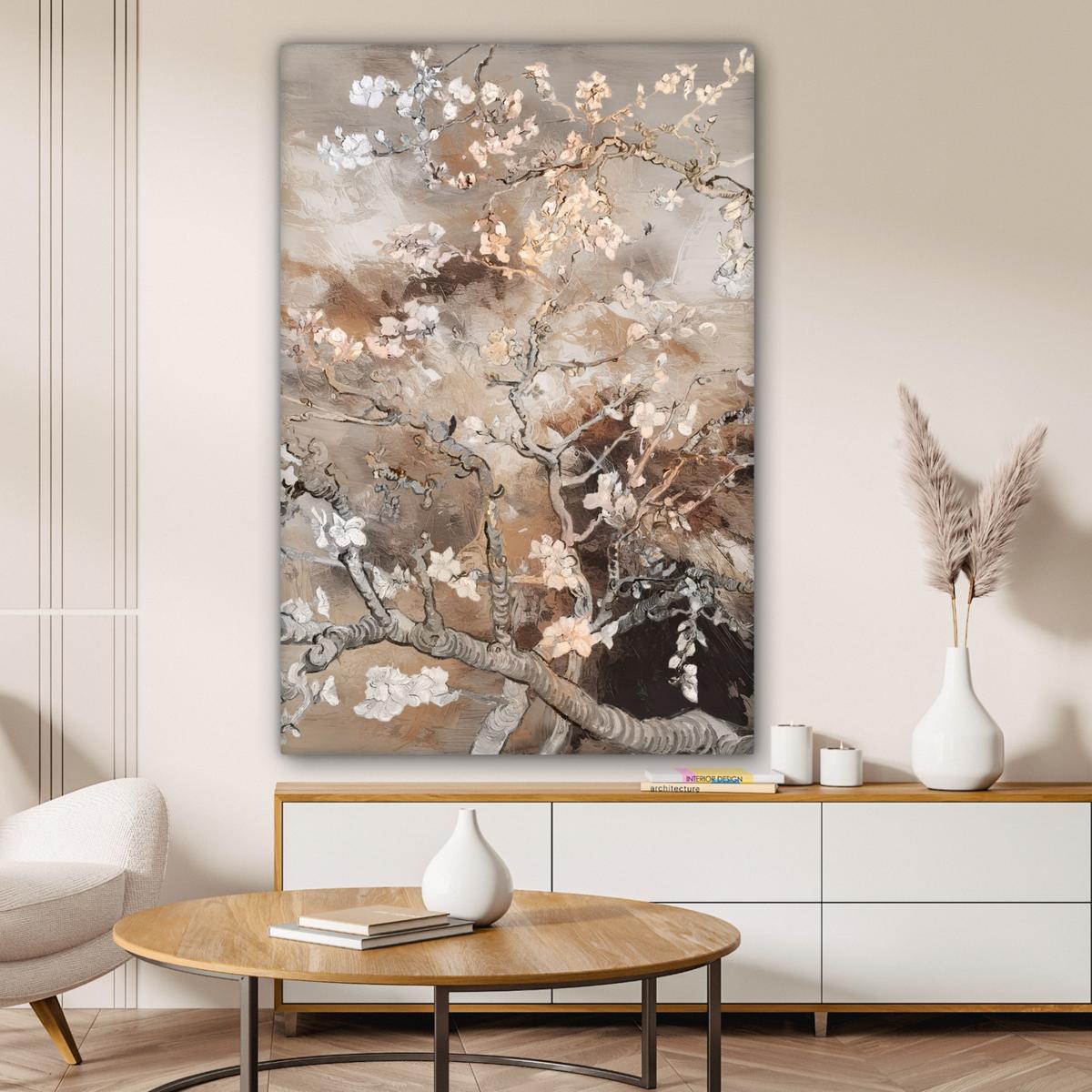 LEINWANDBILD Mandelblüte - Kunst - Van Gogh - Beige - Abstrakt Deko Groß 90x140 cm - Braun, Textil (90/140cm) - MuchoWow