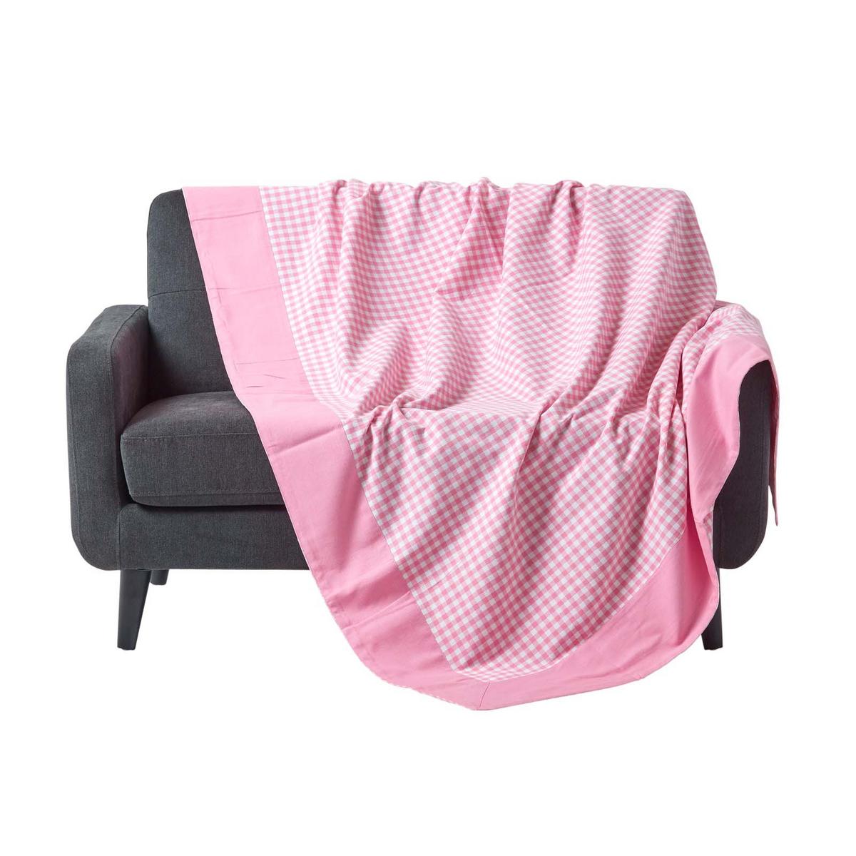 ÜBERWURF 225/255 cm, Vichy Karo 100% Baumwolle - Rosa, Textil (225/255cm) - Homescapes