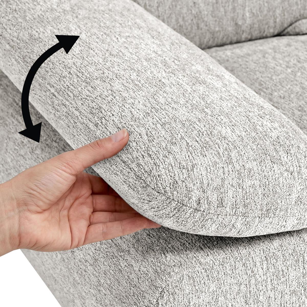 ECKSCHLAFSOFA Sora Mini mit verstellbaren Kopfstützen und Schlaffunktion, Chenille-Stoff, Beige, Links - Beige/Schwarz, Textil (285/190cm) - Beautysofa