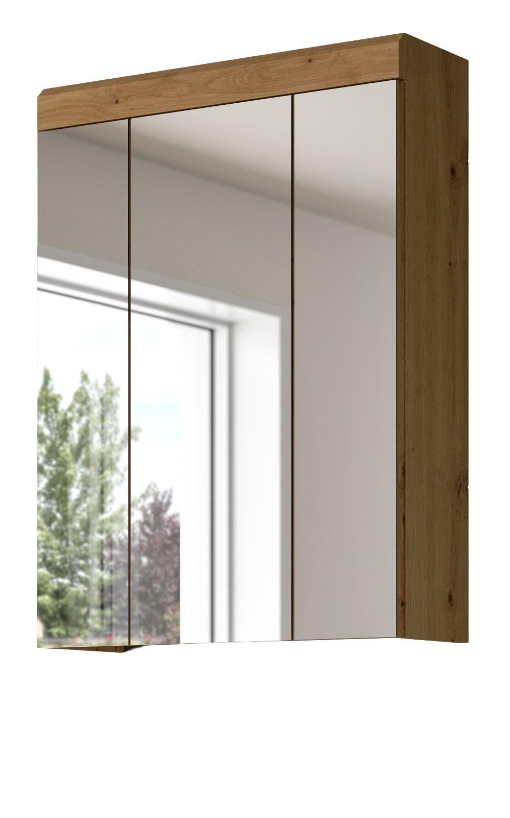 SPIEGELSCHRANK Eiche Artisan 60 x 79 cm, Badschrank 3-türig - Eiche Artisan, Glas/Holzwerkstoff (60/79/19cm) - Inn.Furn