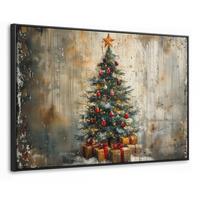 LEINWAND Bilder mit Rahmen - Weihnachtsbaum - Vintage - Weihnachten - Geschenk - 150x100 - Rostfarben, Textil (150/100cm) - MuchoWow