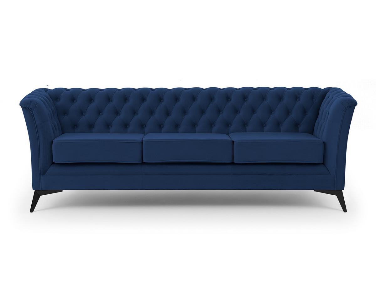 CHESTERFIELD-SOFA 3-sitzer Whitby Marineblau Samt mit schwarzen Füßen - Schwarz/Dunkelblau, Holz/Textil (237/78/82cm) - S-Style Möbel