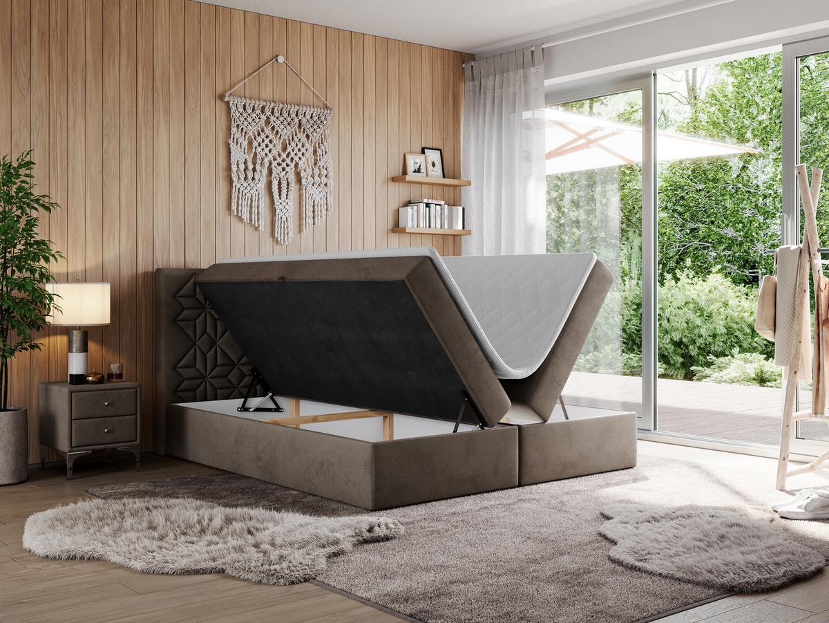 BOXBETT LEILA 160/200 Braun Velvet - H4 - Braun, Holz/Textil (160/200cm) - MKS