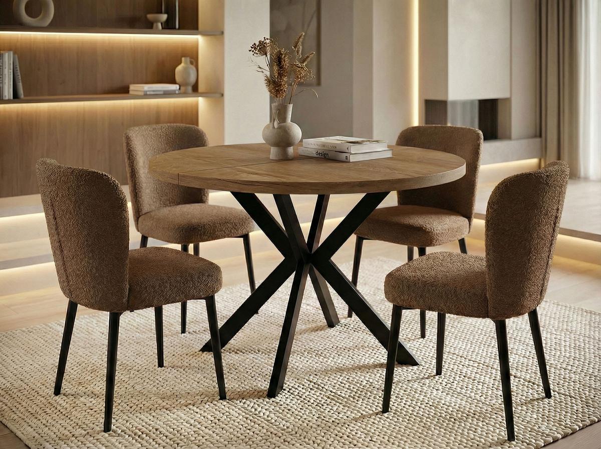 ESSTISCH Valeo runder ausziehbarer, Lefkas Eiche 100-180/100/76 cm - Alteiche/Schwarz, Holzwerkstoff/Metall (180/100/76cm) - WFL GROUP
