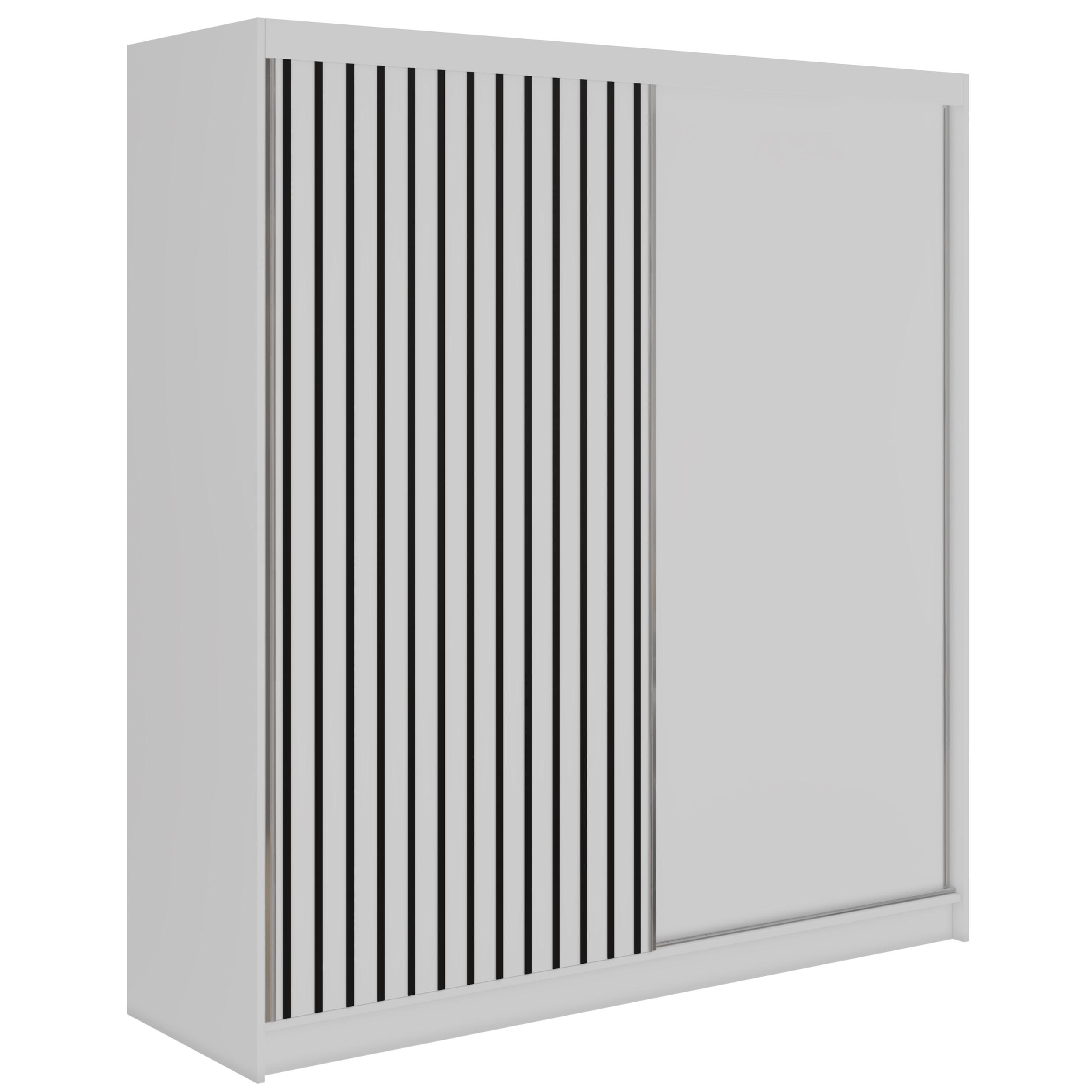 SCHWEBETÜRENSCHRANK mit Lamellen LUMOS - 200 - Weiß und Schwarz - Schwarz/Alufarben, Holzwerkstoff/Metall (200/216/61cm) - MKS