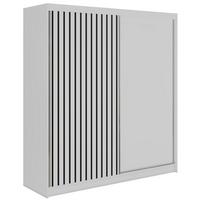 SCHWEBETÜRENSCHRANK mit Lamellen LUMOS - 200 - Weiß und Schwarz - Schwarz/Alufarben, Holzwerkstoff/Metall (200/216/61cm) - MKS