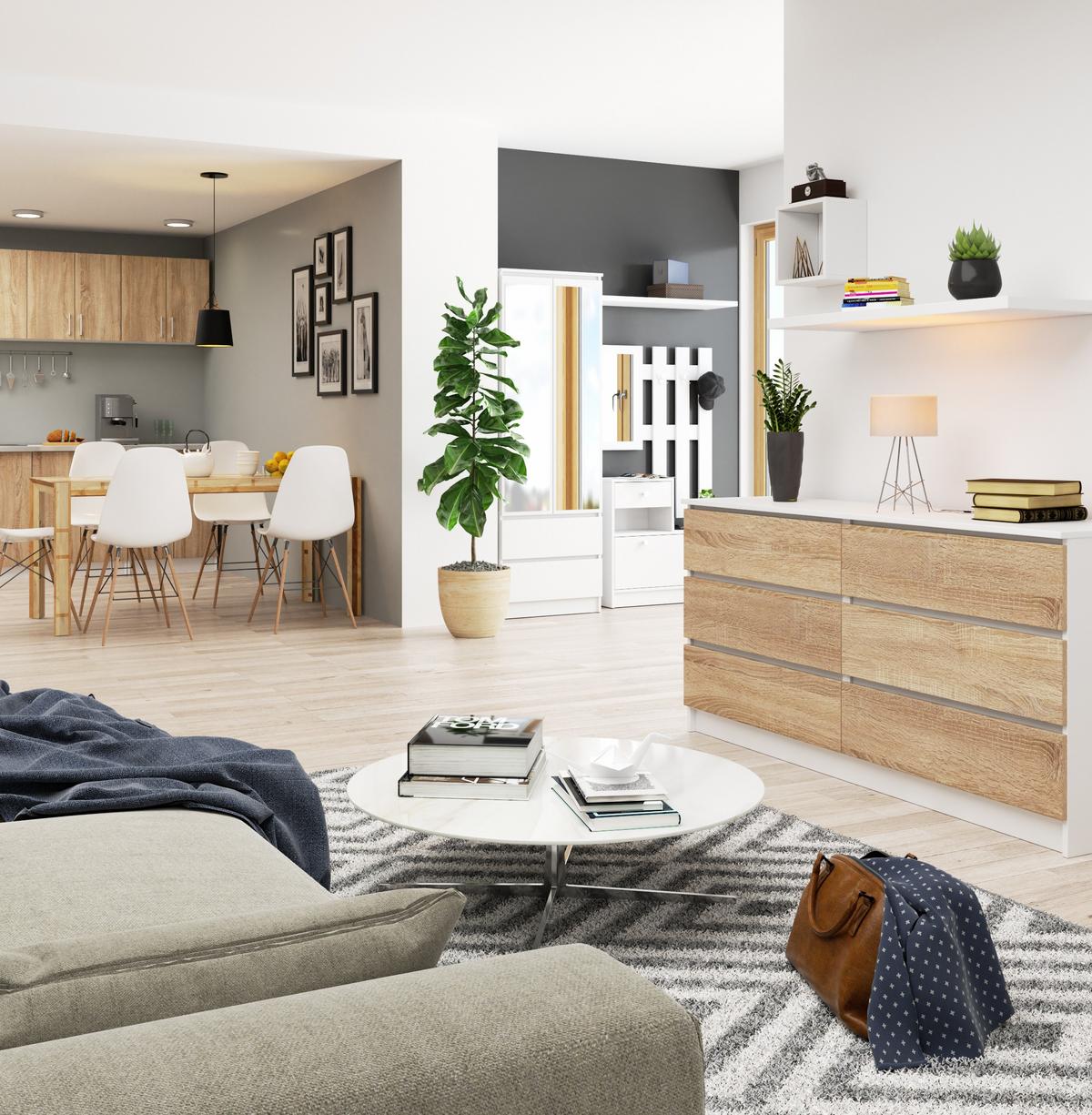 KOMMODE Weiß, Eiche Sonoma 77/160/40 - Weiß, Holzwerkstoff (160/77/40cm) - RAUMHIRSCH FURNITURE