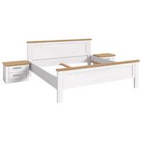 SCHLAFZIMMER weiß Lärche, Eiche Artisan Landhaus Set mit Bett 180 x 200 cm, 2x Nachttisch - Eichefarben/Silberfarben, Holzwerkstoff/Kunststoff (180/200cm) - Inn.Furn