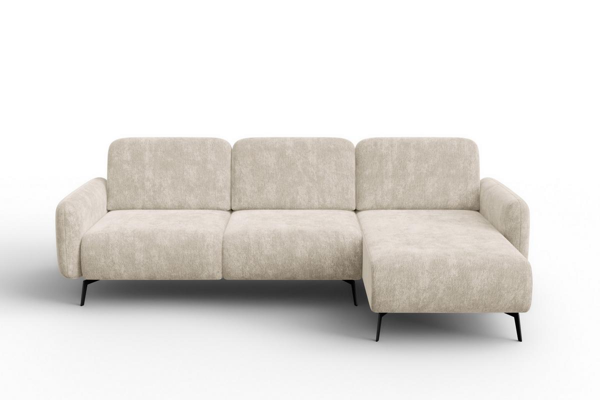 ECKSOFA FEBE 4-Sitzer RECHTS, cremefarbener Chenille-Stoff - Creme/Schwarz, Holz/Textil (264/157cm) - Wozimo