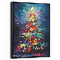 LEINWAND Bilder mit Rahmen - Weihnachtsbaum - Weihnachten - Abstrakt - Farbenfroh - 30x40 - Multicolor, Textil (30/40cm) - MuchoWow