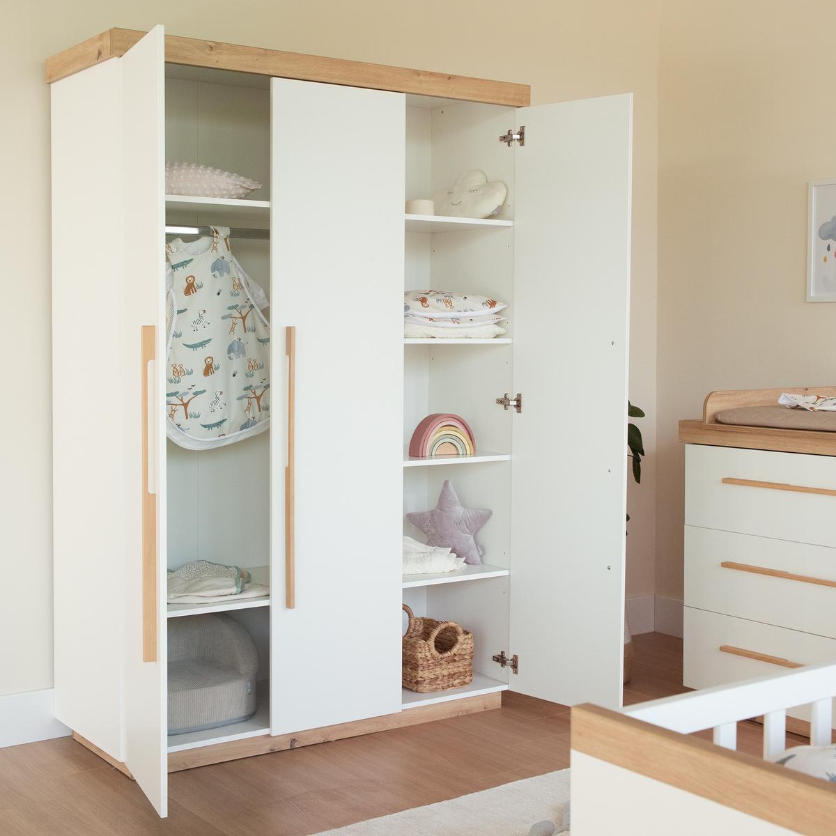 KINDERKLEIDERSCHRANK Lumo 3-türig - Weiß, Holz (138/199/52.5cm) - Roba