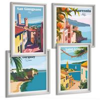 BILDER SET 4er Set - 50x50 cm & 40x60 cm Silberner Rahmen - Italienische Küstenstädte - Silberfarben, Kunststoff (50/50cm) - TULUP
