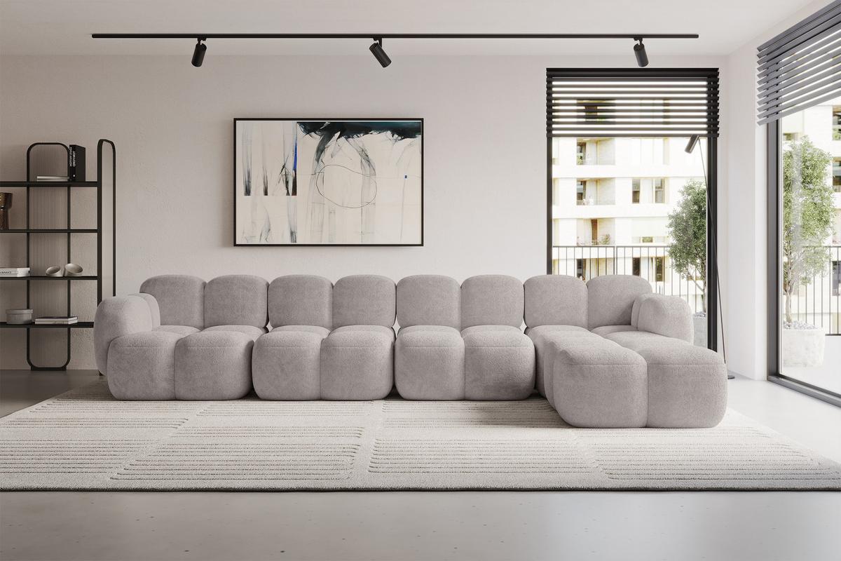 ECKSOFA modulares Sofa Rechts Miko-L3 390x205x75 Hellgrau Velours - Hellgrau/Schwarz, Holzwerkstoff/Kunststoff (390/205cm) - ALTDECOR
