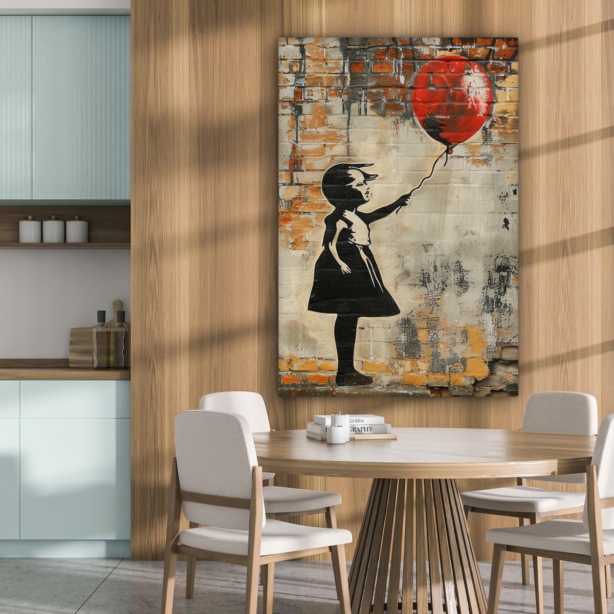 LEINWANDBILD Graffiti - Banksy - Mädchen - Straßenkunst Deko XXL 80x120 cm - Sandfarben, Textil (80/120cm) - MuchoWow